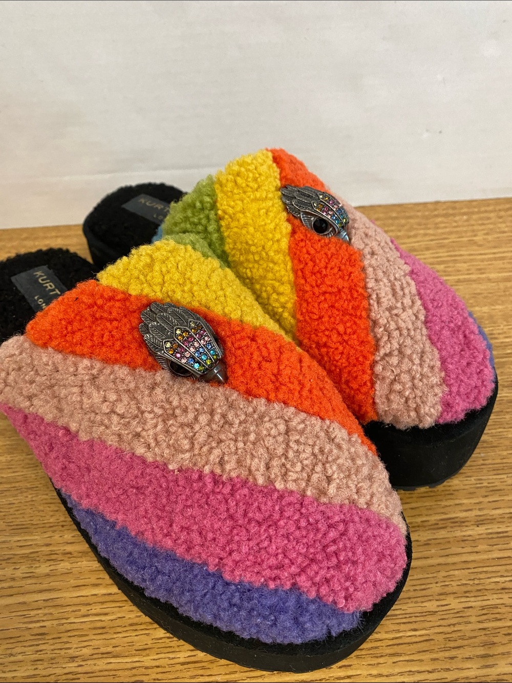 Kurt Geiger London Women’s Kensington Faux Shealing Platform Slippers -Rainbow